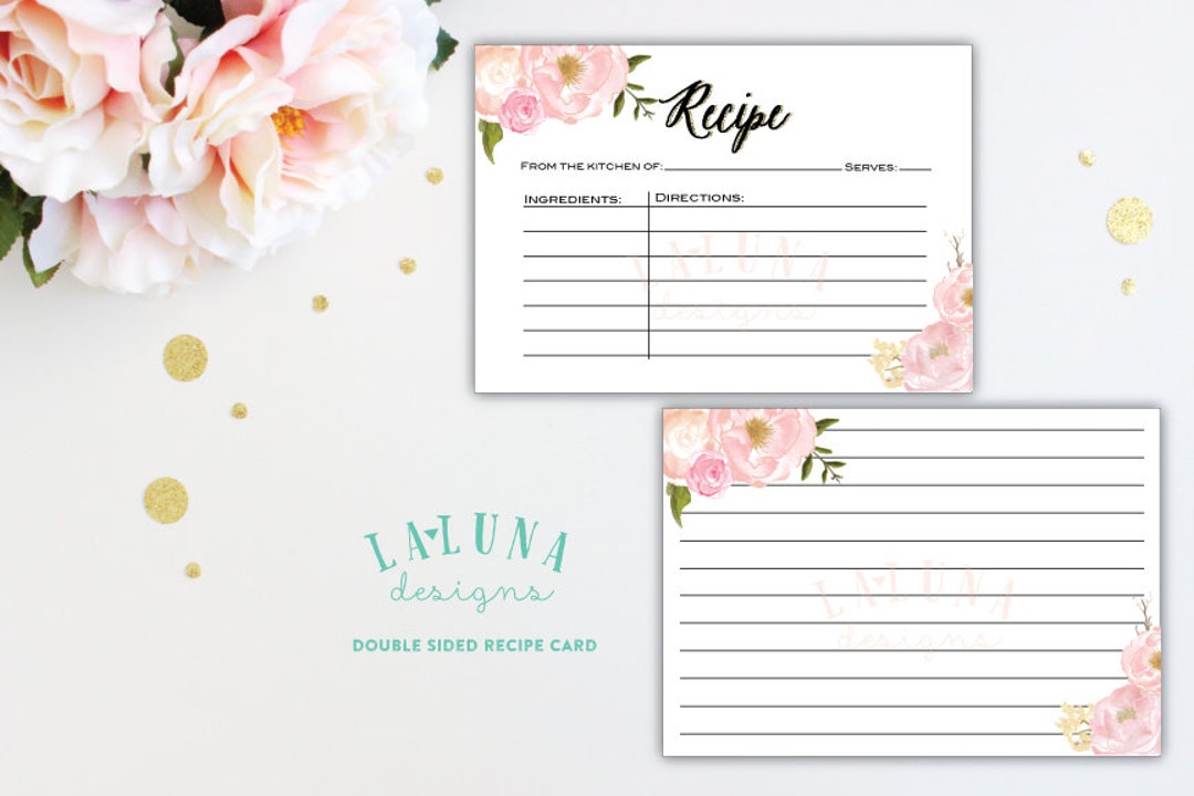 Printable Recipe Card, Bridal Shower Recipe Card, Recipe Cards, 3x5 Recipe Cards, Recipe Cards ...