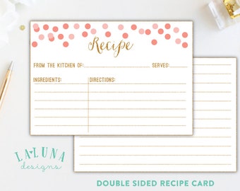 Printable Recipe Card, Bridal Shower Recipe Card, Recipe Cards, 3x5 Recipe Cards, Recipe Cards for Bridal Shower