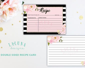 Printable Recipe Card, Bridal Shower Recipe Card, Recipe Cards, 3x5 Recipe Cards, Recipe Cards for Bridal Shower, Black & White Stripe