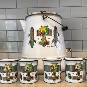 Giant Georges Briard Enamel Pot and Mugs