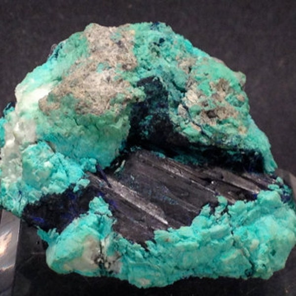 Blue-Green Chrysocolla on Deep Blue Azurite from Tsumeb, Namibia