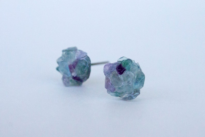 Summer Aqua Studs Fluorite stud earrings Purple mint Etsy