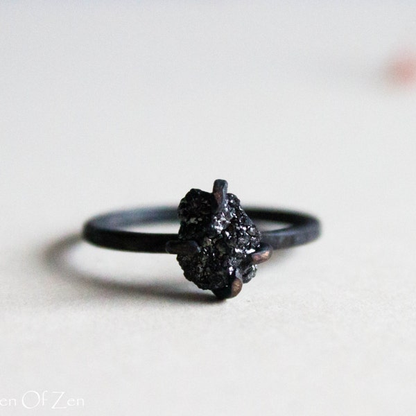 Alternative engagement ring Black Diamond Ring unique engagement ring Sterling silver oxidized ring - Black Rough Diamond