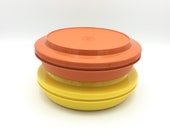 Vintage Tupperware 1336 Serve N Seal Bowls with Plate Lids Kitchen Storage Container Orange Yellow