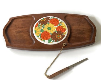 Mod Floral Serving Tray with Ceramic Inset and Spreader Knife* Cheese Board