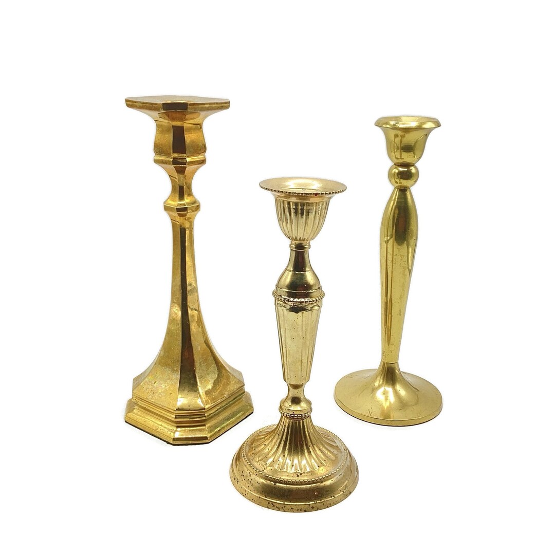 Vintage Solid Brass Candlestick Holder Collection of 3 Etsy