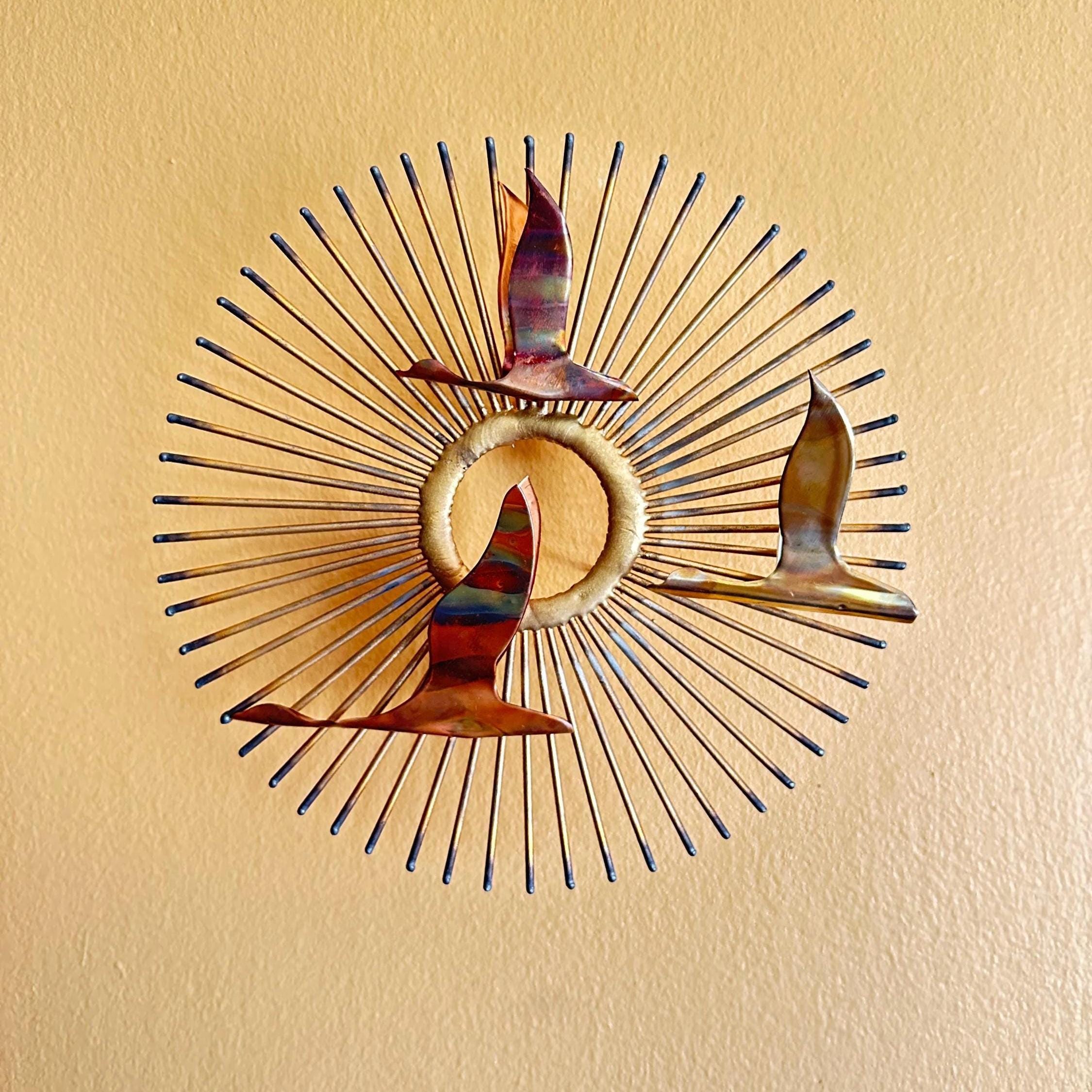 Vintage Mixed-metal Starburst Wall-mounted Sculpture * Birds in