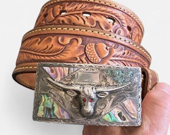 Vintage WAGE Sterling Silver Overlay Buckle Black Leather  display picture 2