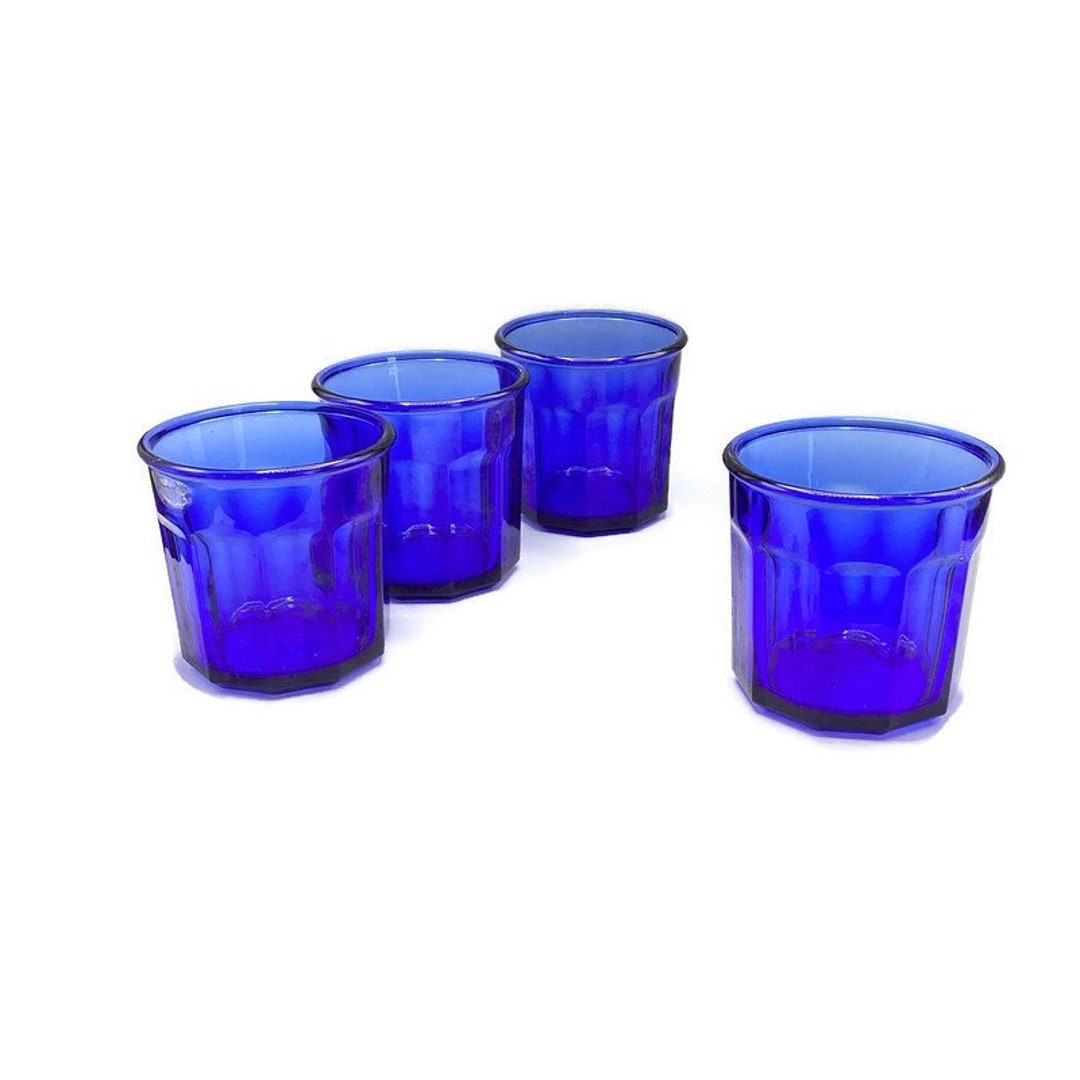 Vintage Cobalt Blue Glass Tumbler Set Cristal Etsy
