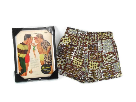 Vintage Jantzen Swim Trunks * 1960s Tiki Print