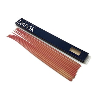 AS IS Vintage Dansk 16&quot; Apricot/Peach Pink Tiny Taper Candles * Set of 12 in Box