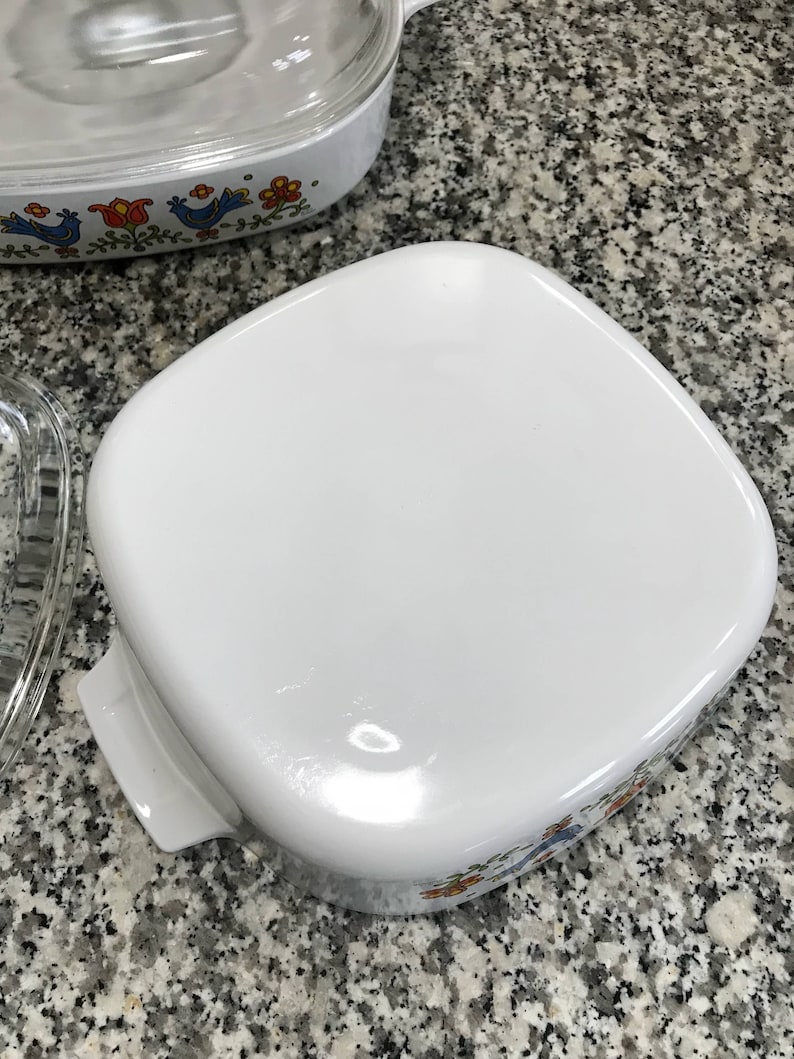 Bluebirds Pyrex Friendship Compatible Corning Ware 2 Quart Country Festival Baking Dish* Square Casserole with Lid
