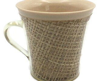 Vintage Beige Raffia Ware Coffee Mug