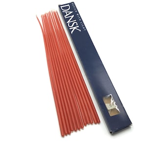 Vintage Dansk 16&quot; Persimmon Red Tiny Taper Candles * Set of 12 in Box