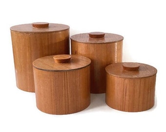 Vintage Teak Canister Set * Mid Century Modern Kitchen Storage