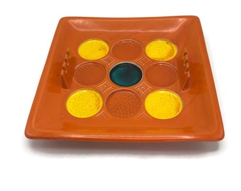 Vintage Mod USA Ceramic Orange Glazed Ashtray * Trinket Bowl * Catch-All
