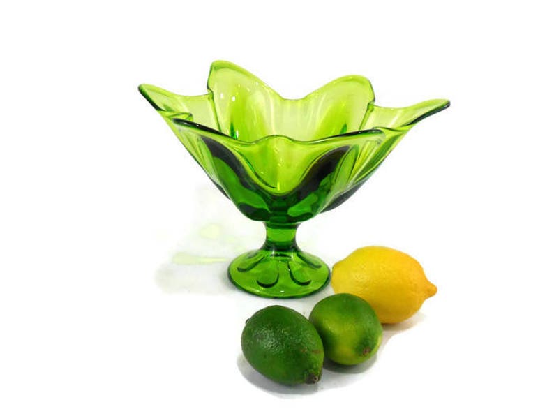 11 Inch Viking Epic Six Petal Lime Green Crimped Compote Footed Fruit Bowl
