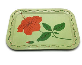 Vintage Tropical Entertaining Serving Tray * Hibiscus Flower