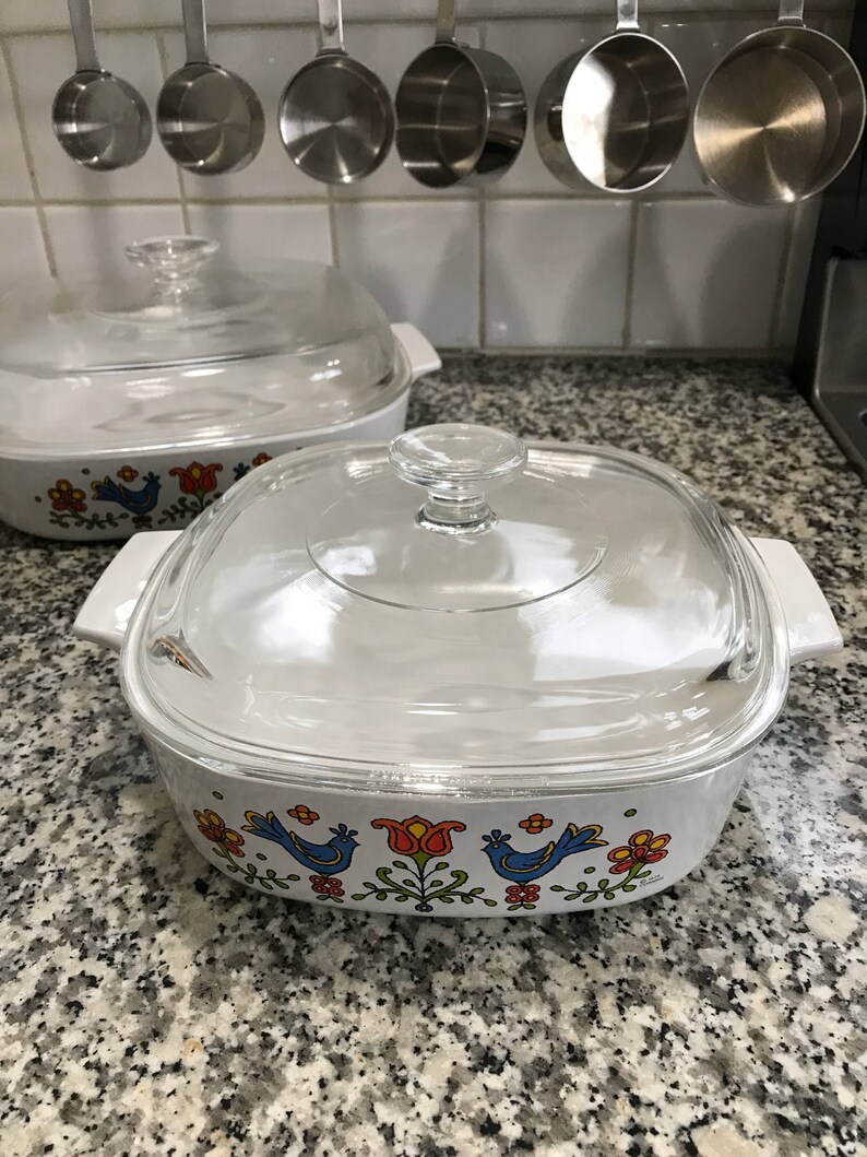 Bluebirds Pyrex Friendship Compatible Corning Ware 2 Quart Country Festival Baking Dish* Square Casserole with Lid