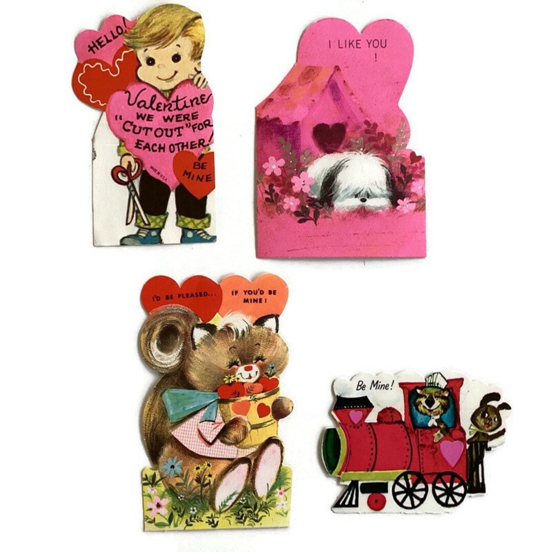 True Vintage Valentine Cards * Set of 4 Etsy