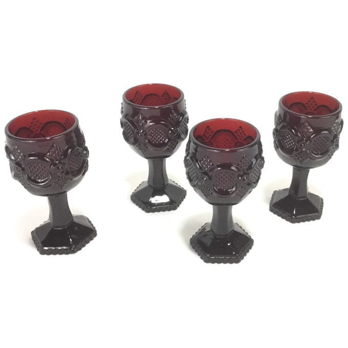 Vintage Avon Cape Cod Ruby Red Goblets * Set of 4 Wine Glasses