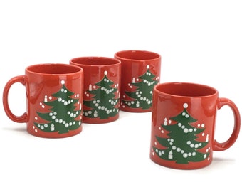 Vintage Waechertsbach West Germany Christmas Tree Mugs * Set of 4