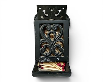 Vintage Cast Iron Match Safe * Wall-mount Match Holder
