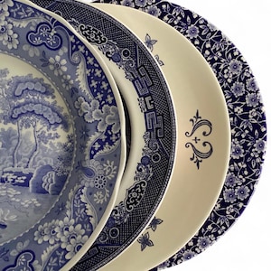 Mismatched Blue China Dinner Plate Set of 4