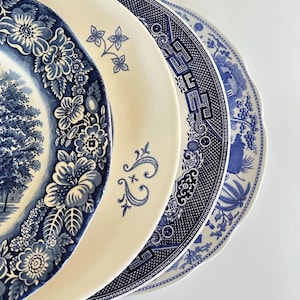 Mismatched Blue China Dinnerplate Set of 4