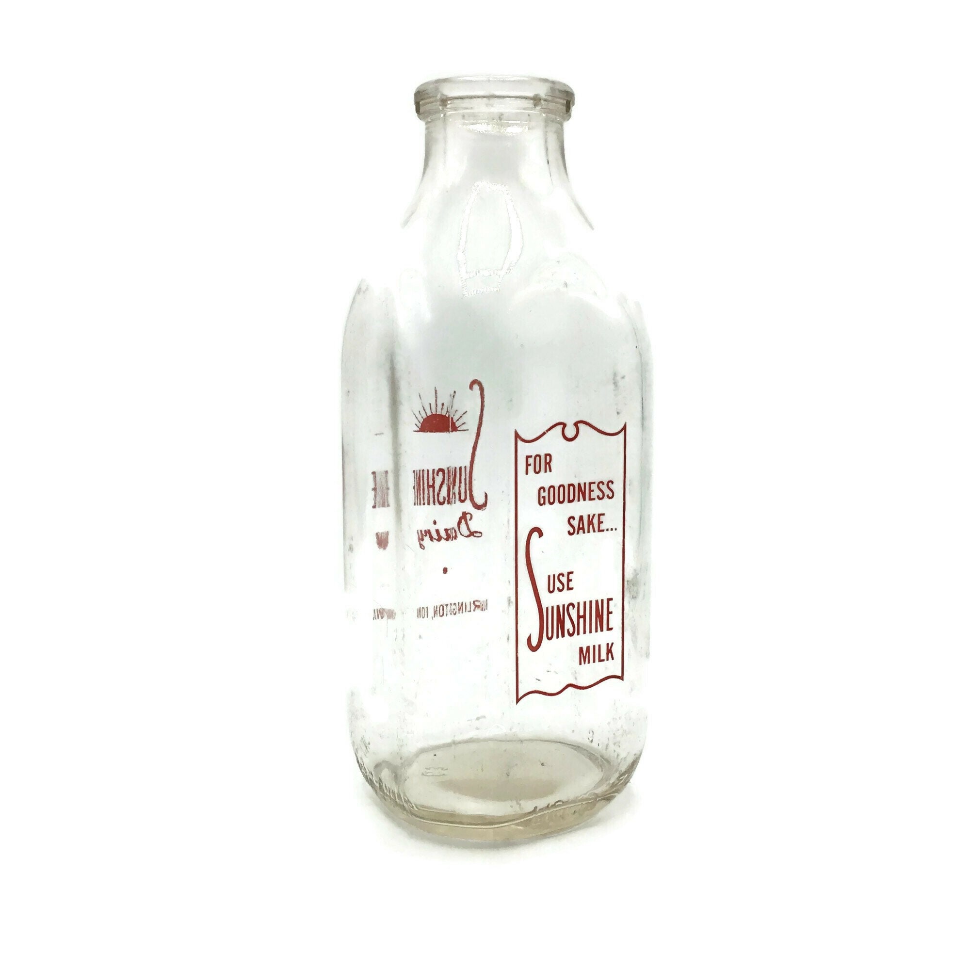 Vintage 1 Quart Glass Milk Bottle Sunshine Dairy 