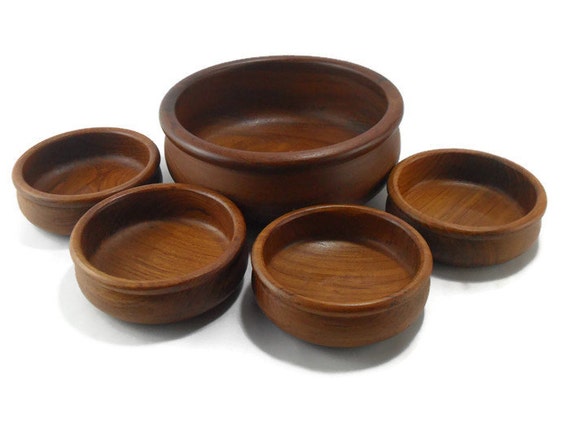Midcentury Modern Salad Bowl Set Thailand Teak Wood Etsy