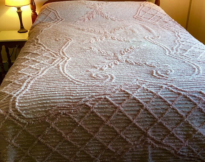 Vintage Pink Chenille Bedspread Full or Queen Size Etsy