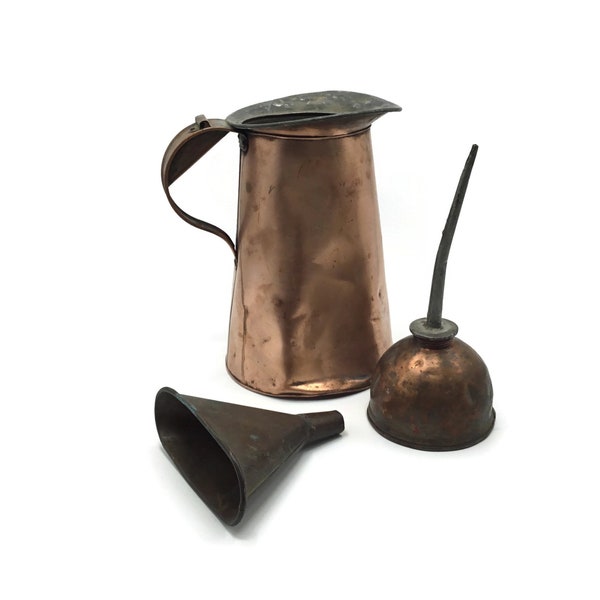 Vintage Copper Tools * Oil Can * Funnel * Industrial Pitcher * Sold Individually or as a Group