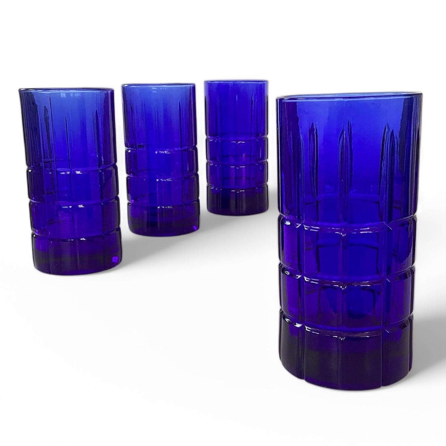 Vintage Anchor Hocking Tartan Cobalt Tall Ice Tea Glassware Set of 4
