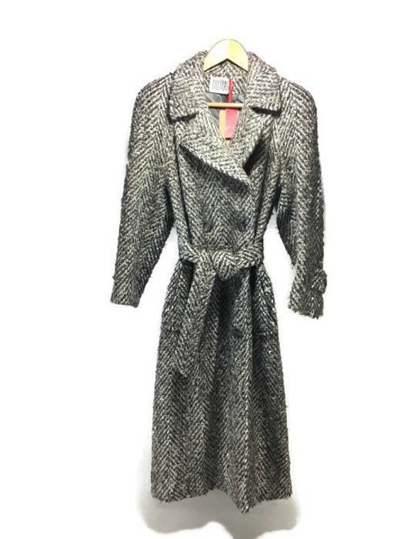 Vintage Bill Blass Maxi Coat * Wool Herringbone