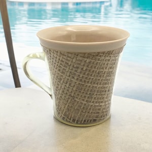 Vintage Beige Raffia Ware Coffee Mug