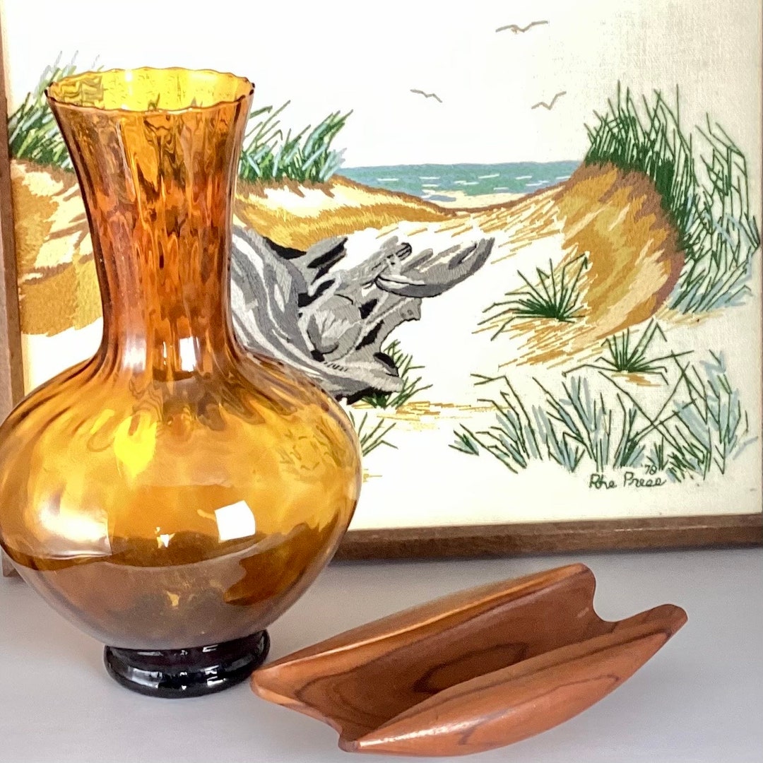 Midcentury Italian Empoli Optic Glass Vase Harvest Gold Etsy