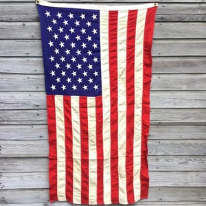 Vintage 48 Star American Flag * Cotton Bunting * Sewn Stripes and Embroidered Stars
