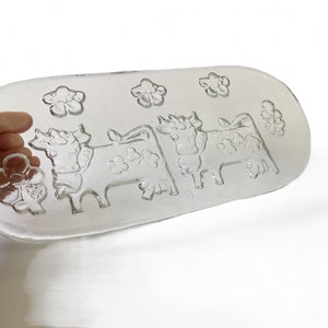 13” Vintage Collectible Glass Butter Dish * Biscuit Plate * Olga the Swiss Cow Cheese Board