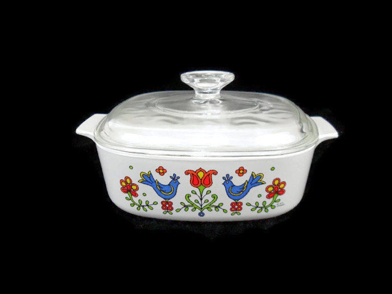 Bluebirds Pyrex Friendship Compatible Corning Ware 2 Quart Country Festival Baking Dish* Square Casserole with Lid