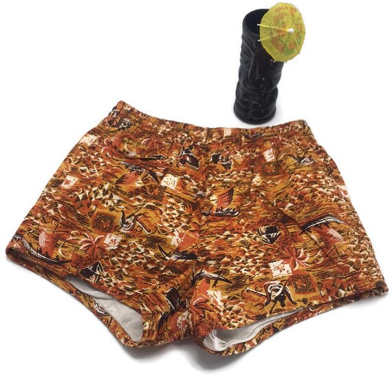 Vintage Swim Trunks * Cotton Abstract Print