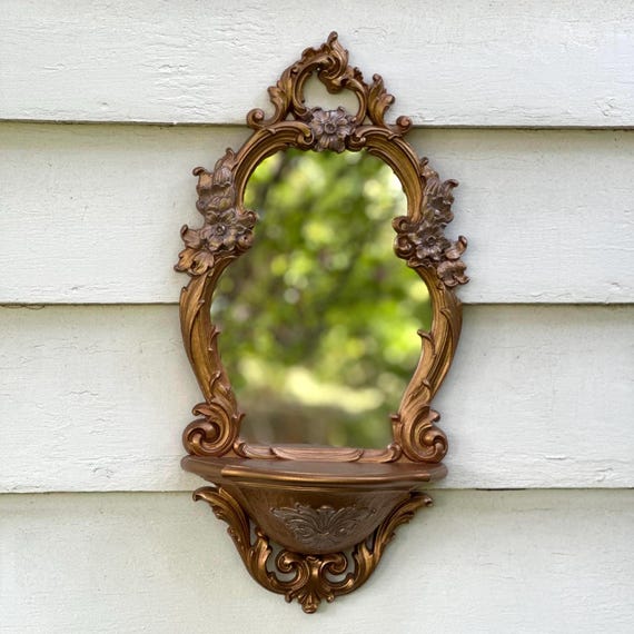 1970 Vintage Syroco Art Wall Mirror With Integrated Shelf * Ornate