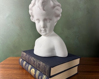 Bust of Girl in Golden Plaster - Child Sculpture Reading -statue