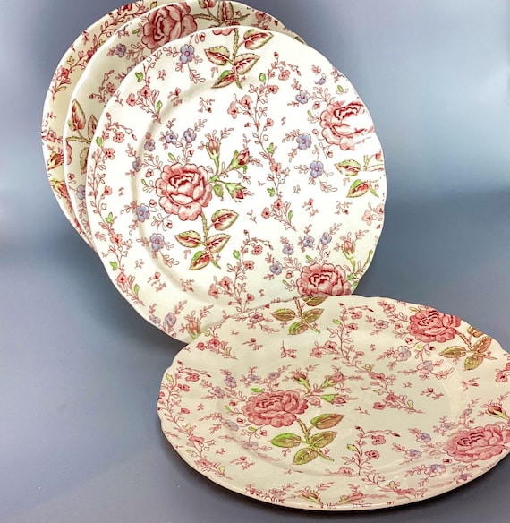 英国ジョンソンブラザーズ ローズ チンツ 食器セット　※プレート大4枚含む！※ 9-7/8” Vintage Johnson Brothers England “Rose Chintz” Dinner Plate