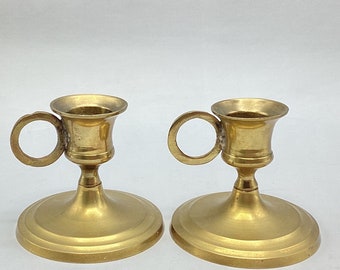 Vintage Pair Brass Footed Candlestick Holders