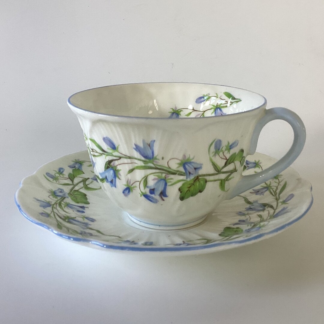 Vintage Shelley harebell Bone China Flat Cup and Saucer Blue Bell