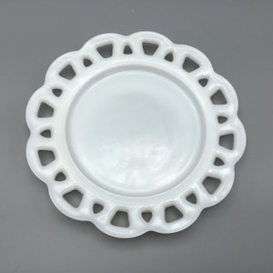 Vintage 8-3/8” Lace Edge Milk Glass Salad Plate * Hazel Atlas