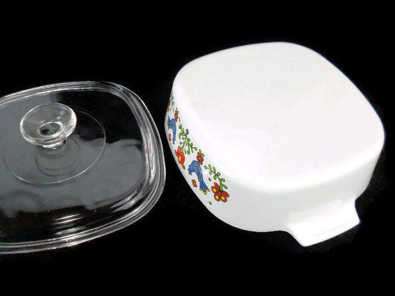 Bluebirds Pyrex Friendship Compatible Corning Ware 2 Quart Country Festival Baking Dish* Square Casserole with Lid