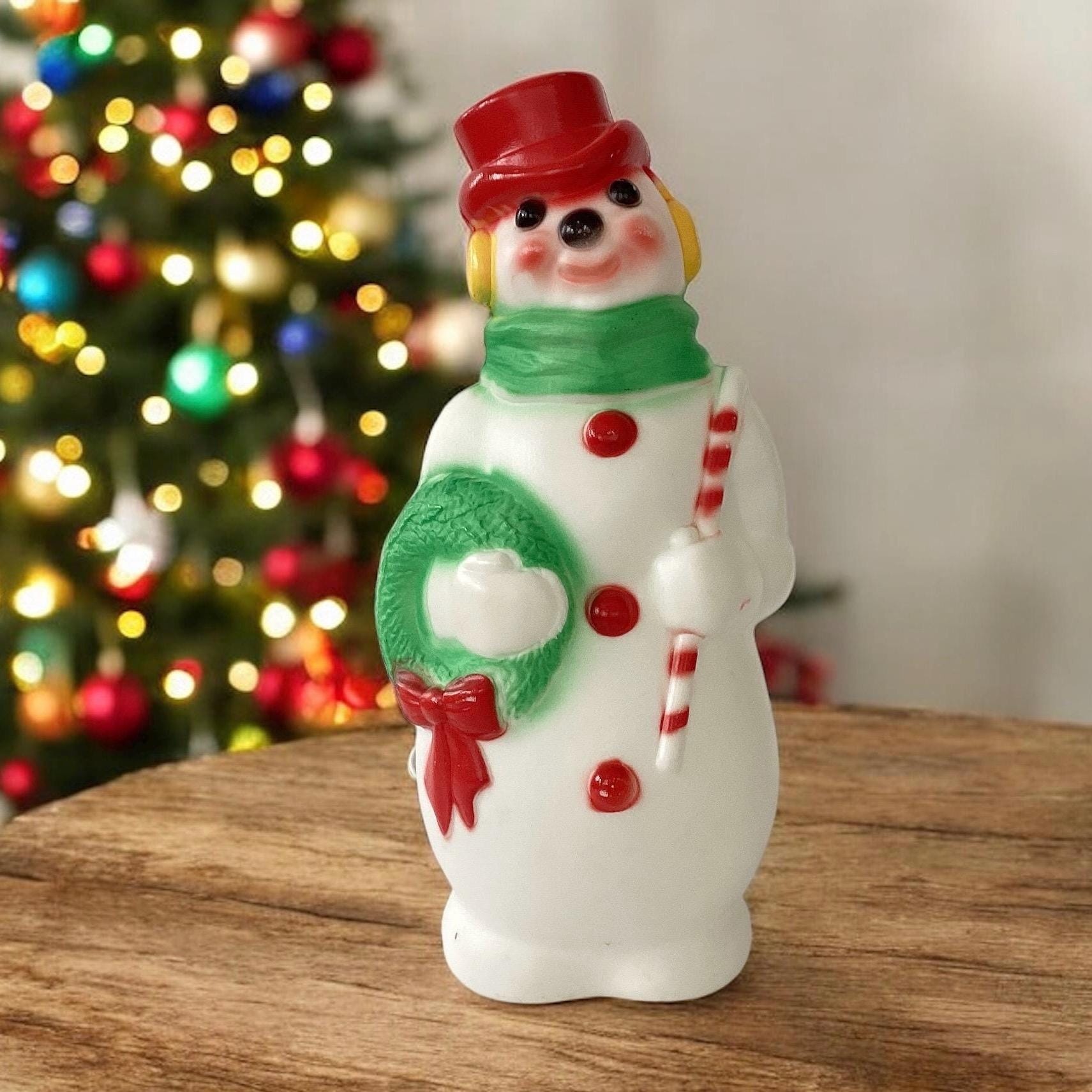 1968 Small 13” Vintage Empire Plastics Christmas Snowman Lighted