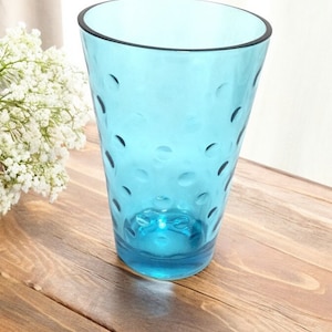 Vintage Capri Dots Turquoise Vase * Aqua Hazel Atlas Glass